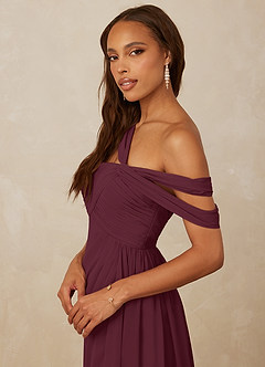 Christian Siriano Bridal for Azazie 1014 Bridesmaid Dresses Cabernet A-Line Off the Shoulder Chiffon Dress image2