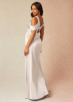 Azazie Rhea Maternity Bridesmaid Dresses A-Line Off-The-Shouler Pleated Stretch Satin Floor-Length Dress image5