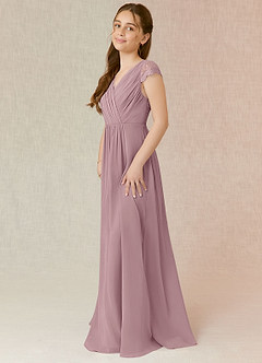 Azazie Veda A-Line Lace Chiffon Floor-Length Junior Bridesmaid Dress image3
