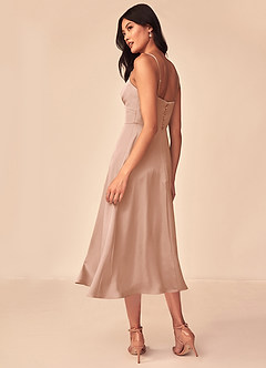 Azazie Dottie Bridesmaid Dresses Rose Gold A-Line Stretch Satin Dress image5