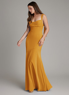Azazie Carlotta Robes de demoiselle d'honneur Robe Sirène en Mousseline de soie Décolleté en cœur Caramel écossais image6