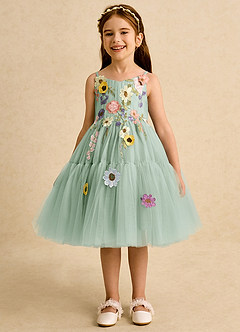 Azazie Osea Blumenmädchenkleider Ballkleid Plissee Tüll Kleid Agave image4