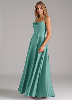 Azazie Elle Brautjungfernkleider A-Linie Plissee Stretch-Satin Kleid Aqua image6