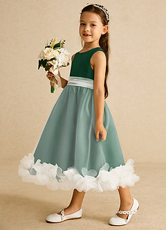 Azazie Stardust Flower Girl Dresses Dark Green A-Line Sleeveless Organza Dress image3