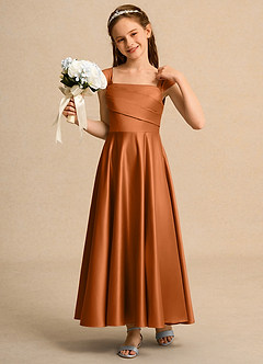 Azazie Bundle Girls Formal Blumenmädchenkleider A-Linie Plissee Matte Satin Kleid Kupfer image4