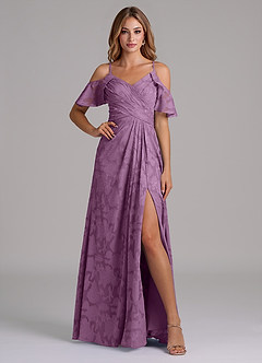 Azazie Dakota Bridesmaid Dresses Wisteria A-Line Off the Shoulder Floral Burnout Dress image1