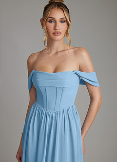 Azazie Caterina Bridesmaid Dresses Steel Blue A-Line Corset Chiffon Dress image8