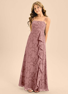 Azazie Kaylee Junior Dusty Rose A-Line with Belt Floral Burnout Dress image5