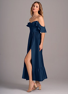 Azazie Anaya Bridesmaid Dresses Dark Navy A-Line Sweetheart Neckline Stretch Satin Convertible Dress image4