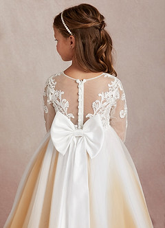 Azazie Elodie Robe Demoiselle D'honneur Fillette Robe Princesse en Dentelle Ivoire Caramel Au Beurre image8