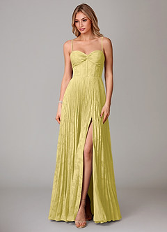 Azazie Akiko Bridesmaid Dresses Canary A-Line Sweetheart Neckline Floral Burnout Dress image3