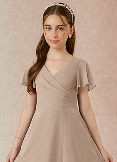 Azazie Induh Junior Taupe A-Line Ruched Chiffon Dress image4