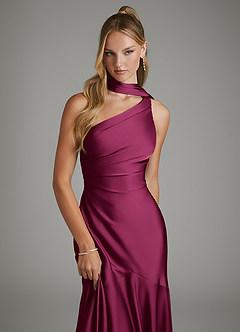 Azazie Amara Bridesmaid Dresses Red Plum Mermaid One Shoulder Stretch Satin Dress image6