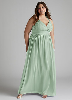 Azazie Ashia Bridesmaid Dresses Agave A-Line Pleated Chiffon Dress image9