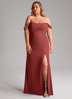 Azazie Saige Abiti da Damigella Abito Convertibile A-Line in Chiffon Spalle Scoperte Terracotta image10