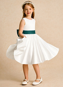 Azazie Sosie Blumenmädchenkleider A-Linie Plissee Matte Satin Kleid Elfenbein Pfau image5
