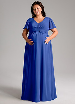 Azazie Verna Vestidos de dama de honra para maternidade Vestido Linha A Ruched Comprimento do chão Chiffon image11