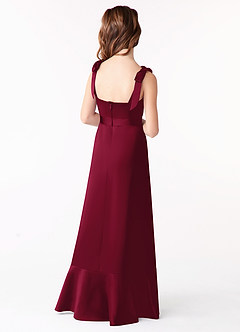 Azazie Barbara Junior Burgundy A-Line Bow Stretch Satin Dress image3
