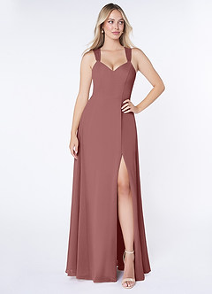 Azazie Jane Final Sale Desert Rose A-Line V-Neck Pleated Chiffon Dress image1
