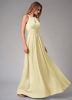 Azazie Bonnie Abiti da Damigella Abito A-Line in Raso Elasticizzato Plissettato Sorbetto Al Limone image4