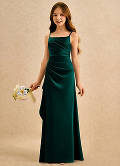 Azazie Cannoli Girls Formal Blomsterpigekjoler A-Line Plisseret Mat satin Gulv-længde Kjole image5