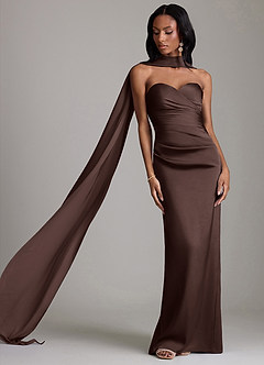 Azazie Sonora Brudtärnklänningar Klä av Tubklänning i Stretch Satin Axelbandslös Ganache image8