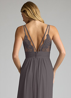 Azazie Maren Allure Brautjungfernkleider A-Linie V-Hals Spitze Chiffon Kleid Stahlgrau image2