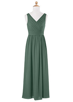 Azazie Kora Junior Sea Moss A-Line Pleated Chiffon Dress image5