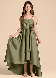 Azazie Catalina Junior Vestido de Pistacho de Satén Elástico de Corte en A con Escote de Corazón image5