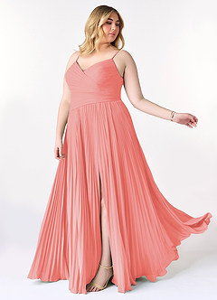 Azazie Vini Bridesmaid Dresses Coral A-Line V-Neck Pleated Chiffon Dress image10