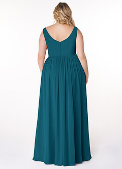 Azazie Keyla Brautjungfernkleider A-Linie V-Hals Gefaltet Chiffon Kleid Tintenblau image7