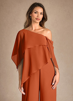 Azazie Halima Mother of the Bride Dresses Burnt Orange Jumpsuit/Pantsuit Side Slit Chiffon Dress image8