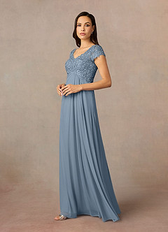 Azazie Macy Mother of the Bride Dresses Dusty Blue A-Line V-Neck Sequin Lace Lace Dress image2