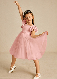 Azazie Kaeya Flower Girl Dresses Rosette A-Line Bow Tulle Dress image2