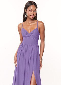 Azazie Zeya Vestidos de damas de honor Vestido de Tahití de Gasa de Corte en A con Cuello en V plisado image5