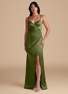 Azazie Maci Final Sale Auburn Sheath Pleated Metallic Satin Dress image6