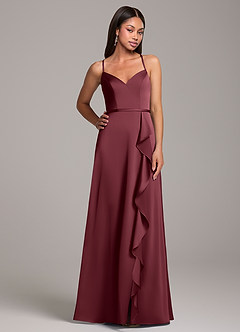 Azazie Naeem Bridesmaid Dresses Merlot A-Line Stretch Satin Dress image5