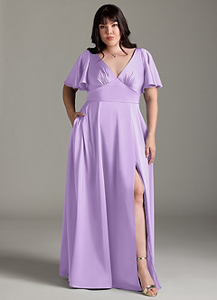 Azazie Kimber Brudtärnklänningar Klänning av A-Line i Stretch Satin Ruched Lila image7