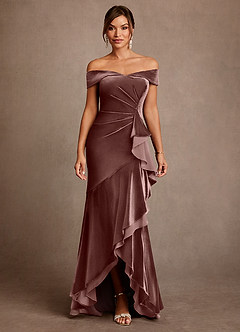 Azazie Billings Klänningar till brudens mor Klä Sjöjungfru i sammet Av axeln Espresso image1