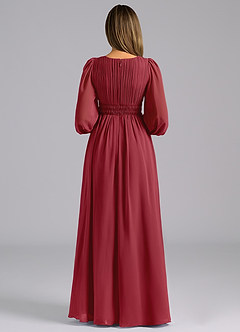 Azazie Palerma Bridesmaid Dresses Pomegranate A-Line Long Sleeve Chiffon Dress image2