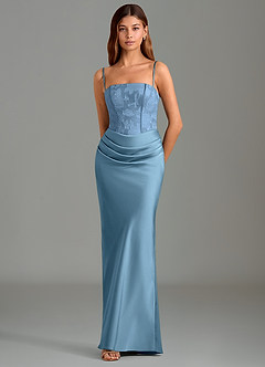 Azazie Emilia Bridesmaid Dresses Steel Blue Mermaid Strapless Stretch Satin Dress image4