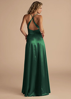 Azazie Davis Vestidos de damas de honor Vestido de Verde Oscuro de Satén Metálico de Corte en A con Plisado image3