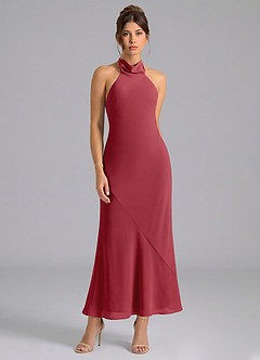 Azazie Velli Suknie dla druhen Syrena Wysoka Kołnierz Szyfon Długość kostki Sukienka image5