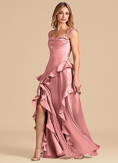 Azazie Sloane Robes de demoiselle d'honneur Robe Trapèze en Satiné métallisé Encolure en Forme de Cœur Rosette image4