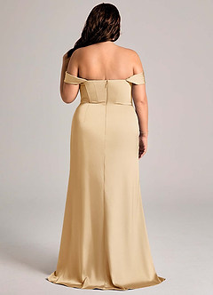 Azazie Johana Bridesmaid Dresses Gold Mermaid Off the Shoulder Stretch Satin Convertible Dress image11