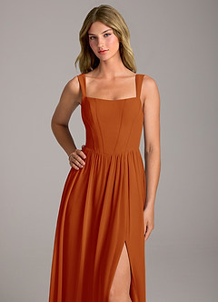 Azazie Rosaline Vestidos de damas de honor Vestido de Pimenton de Gasa de Corte en A con Corte Lateral image2