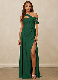 Christian Siriano Bridal for Azazie 1014 Bridesmaid Dresses Dark Green A-Line Off the Shoulder Chiffon Dress image4