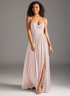 Azazie Zeya Bridesmaid Dresses Blushing Pink A-Line Pleated Mesh Dress image4