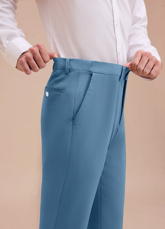 front Ethan Steel Blue Refined Weave Performance Dress Pants