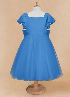 Azazie Kaeya Abiti da Ragazza di Fiori Abito A-Line in Tulle Fiocco Blue Jay image5